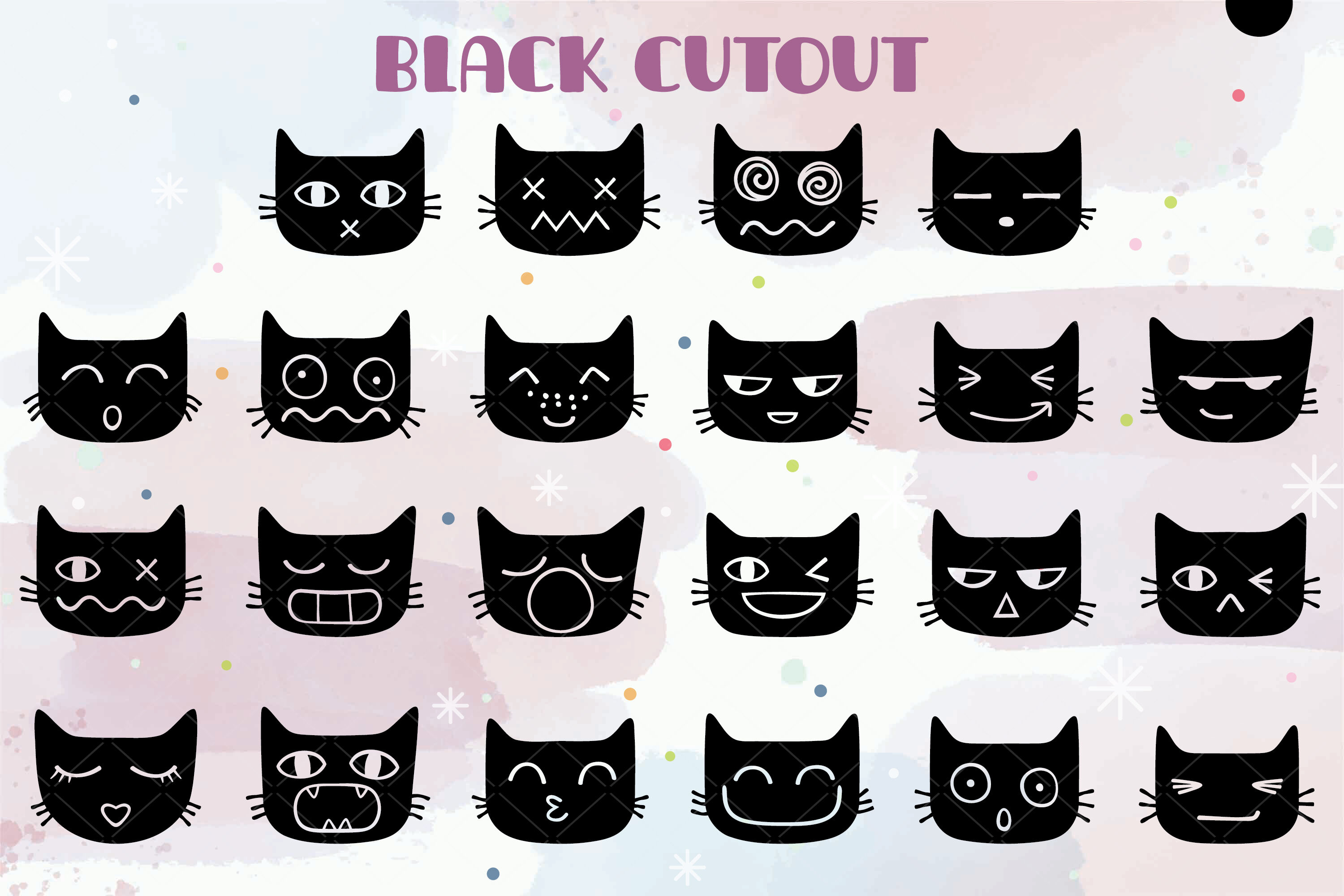 Cat Faces Kawaii Hand Drawn Kittens Emoji Feline Emotions By Digital Draw Studio Thehungryjpeg Com