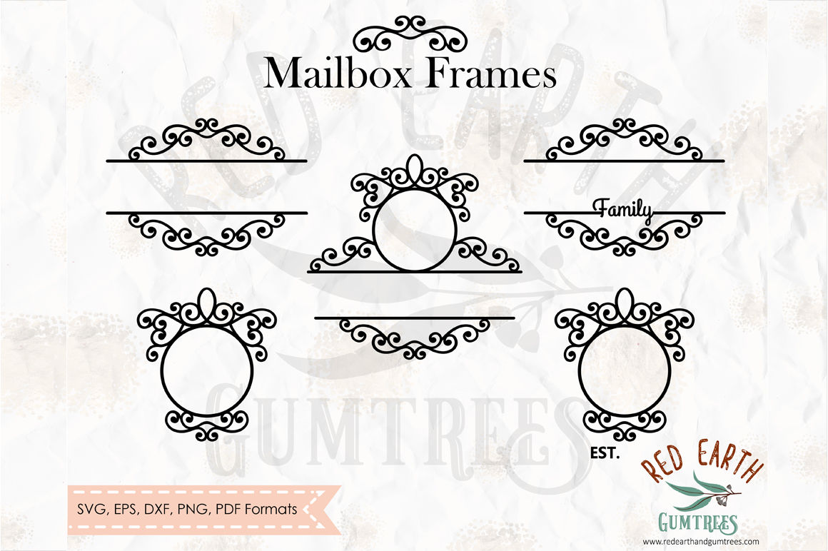 Mailbox swirly frames, split monogram frame SVG,DXF,PNG,EPS,PDF format By  Redearth and Gumtrees