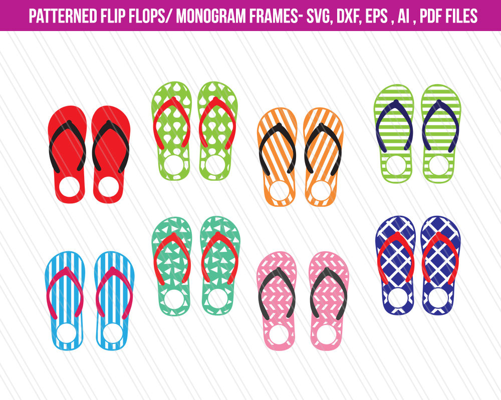 Flip flops SVG/ DXF, monogram frames, footwear clipart By AivosDesigns ...