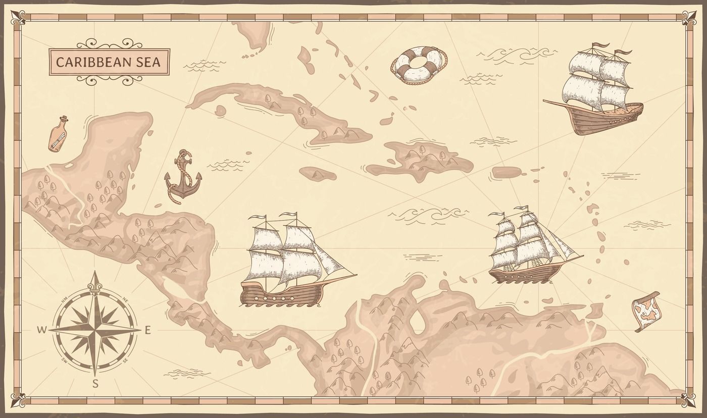 Old Caribbean Sea Map Ancient Pirate Routes Fantasy Sea Pirates Ship By Tartila Thehungryjpeg Com