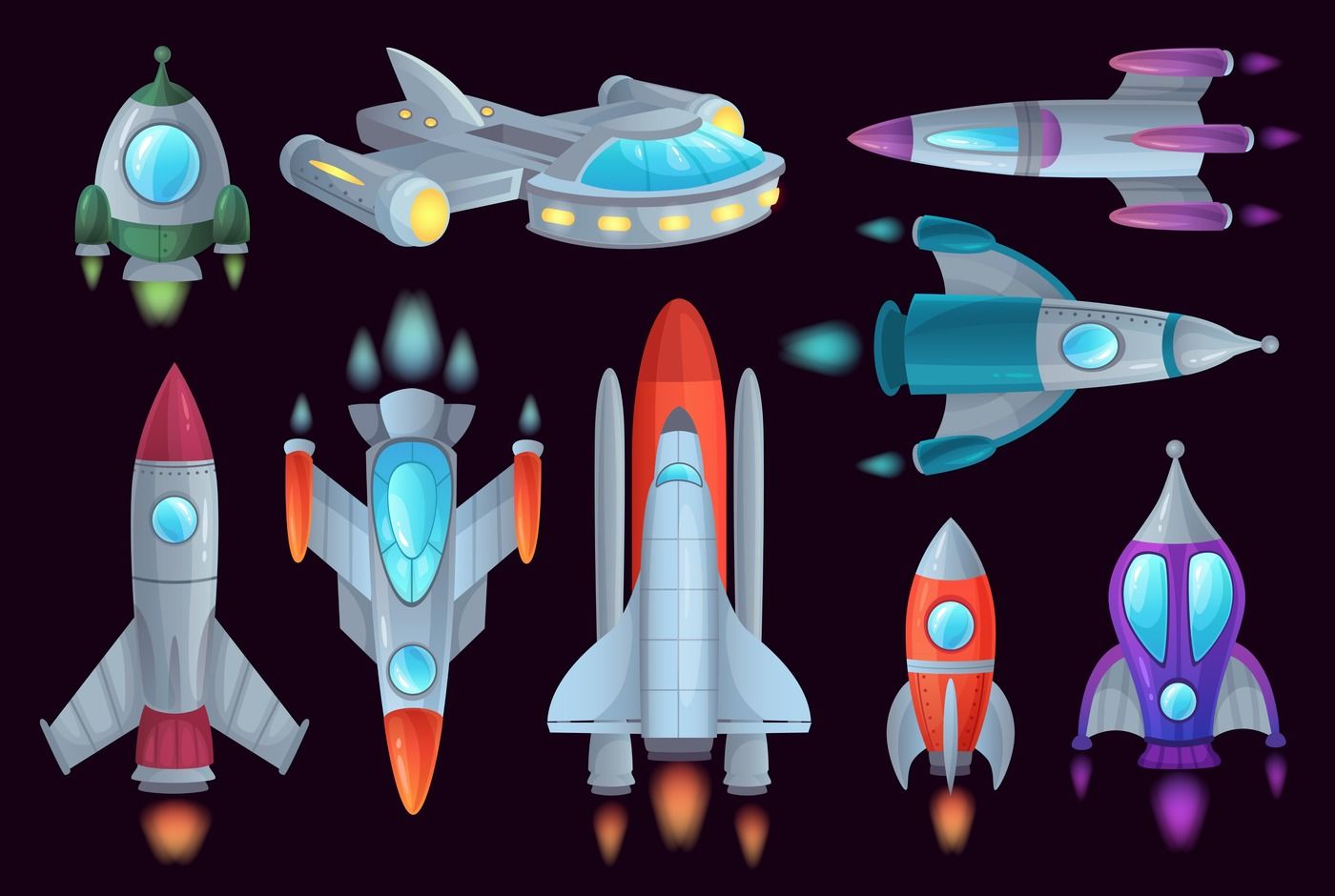 Cartoon rockets. Space rocketship, aerospace rocket and spacecraft shi By  Tartila | TheHungryJPEG