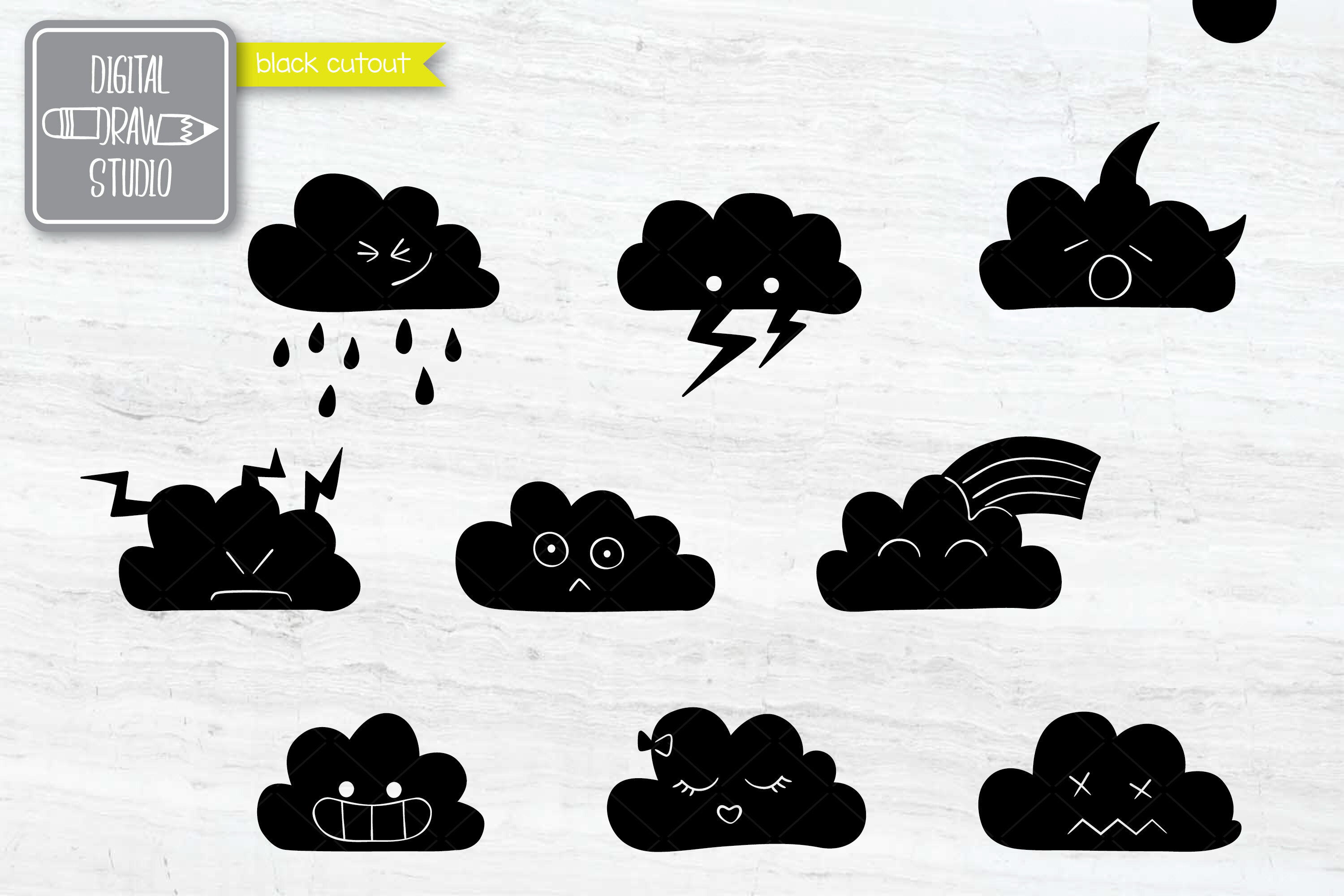 Clouds Kawaii Hand Drawn Cute Weather Outline Illustration By Digital Draw Studio Thehungryjpeg Com