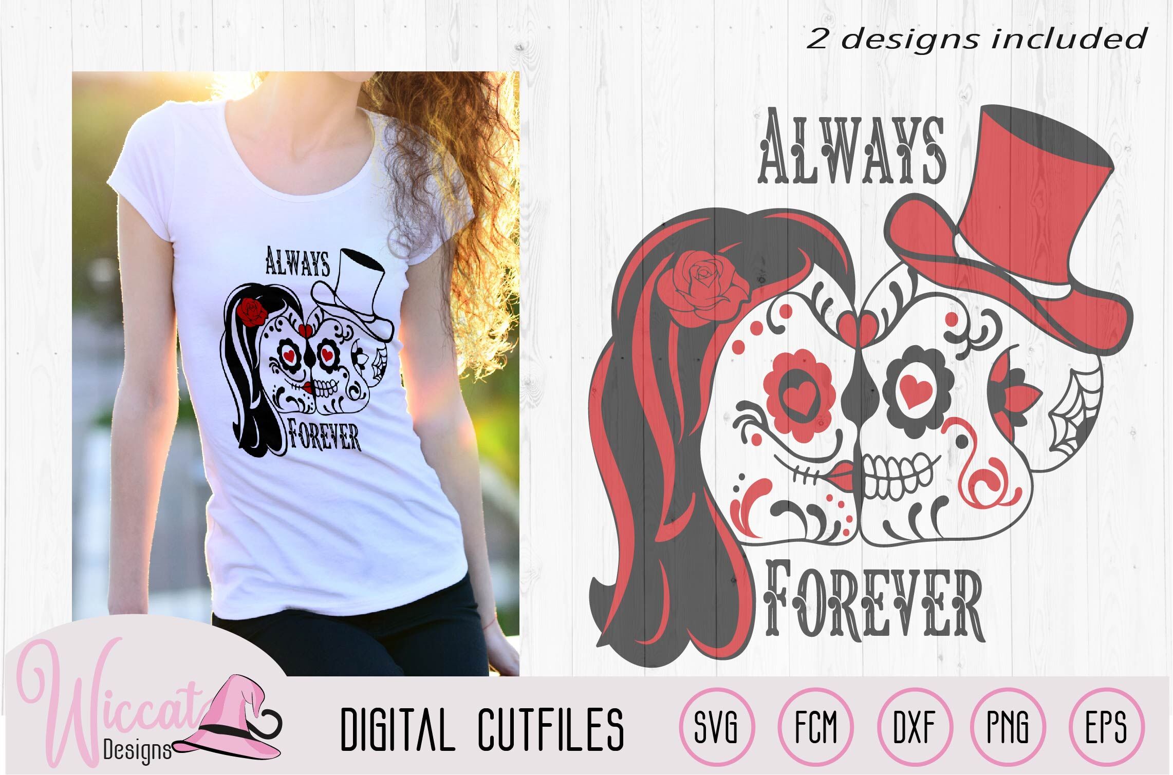 Download Sugar Skull Valentine Couple Svg Day Of The Dead Forever And Always By Wiccatdesigns Thehungryjpeg Com