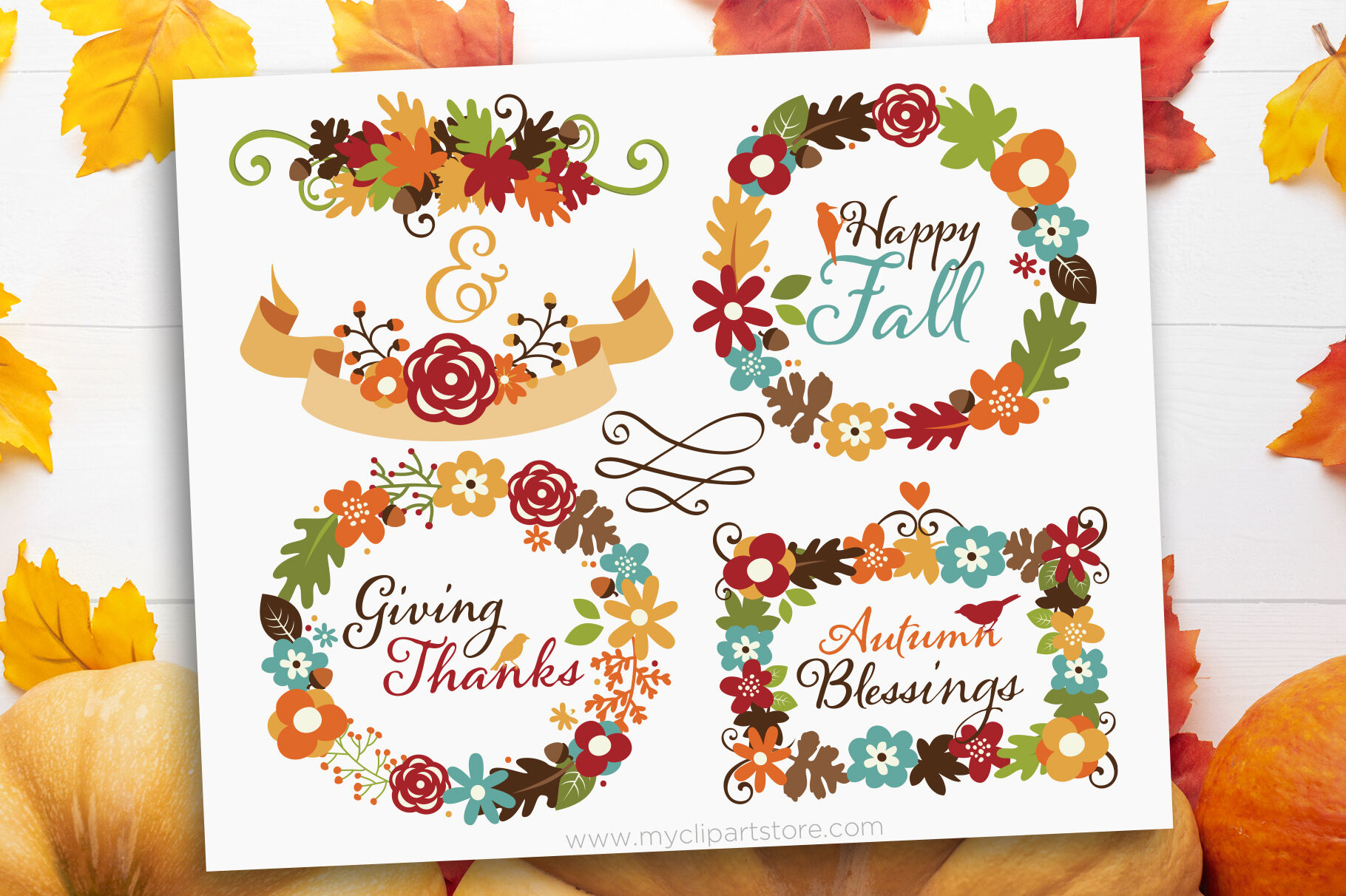 Download Fall Wreaths Clipart, Thanksgiving, flowers, Vector ...