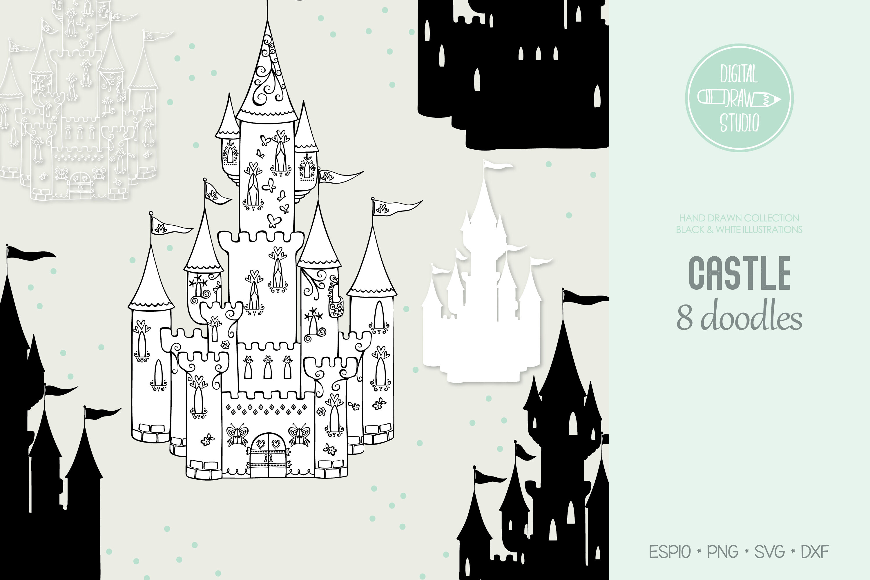 Hand Drawn Castle Clip Art Princess Royal Palace By Digital Draw Studio Thehungryjpeg Com