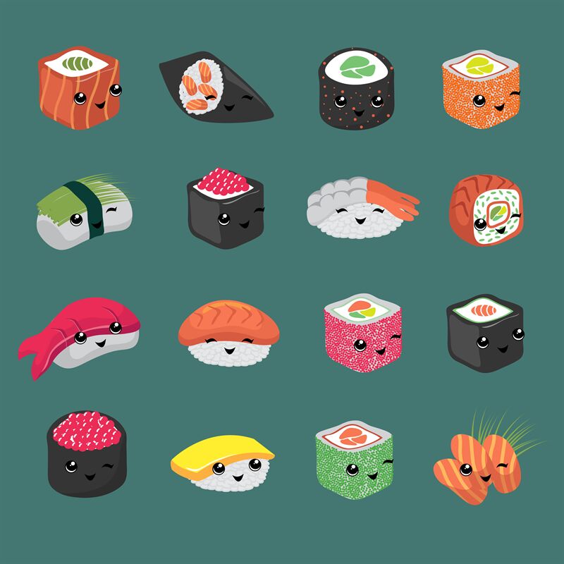 Cute and fun japanese sushi vector cartoon characters By Microvector |  TheHungryJPEG