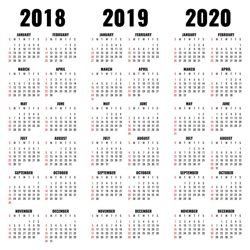 Vector calendar template 2018, 2019 and 2020 years By Microvector ...