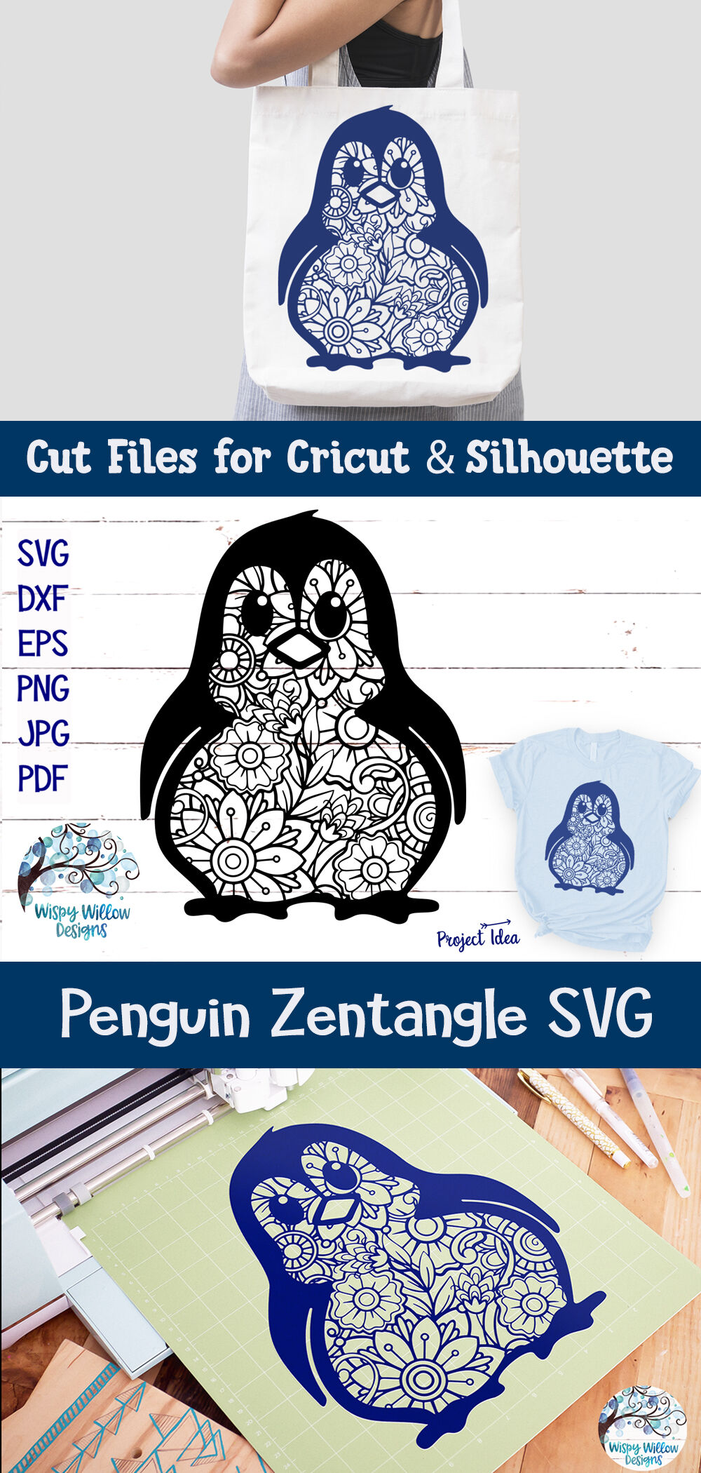 Download Penguin Zentangle SVG Cut File | Animal Mandala By Wispy Willow Designs | TheHungryJPEG.com