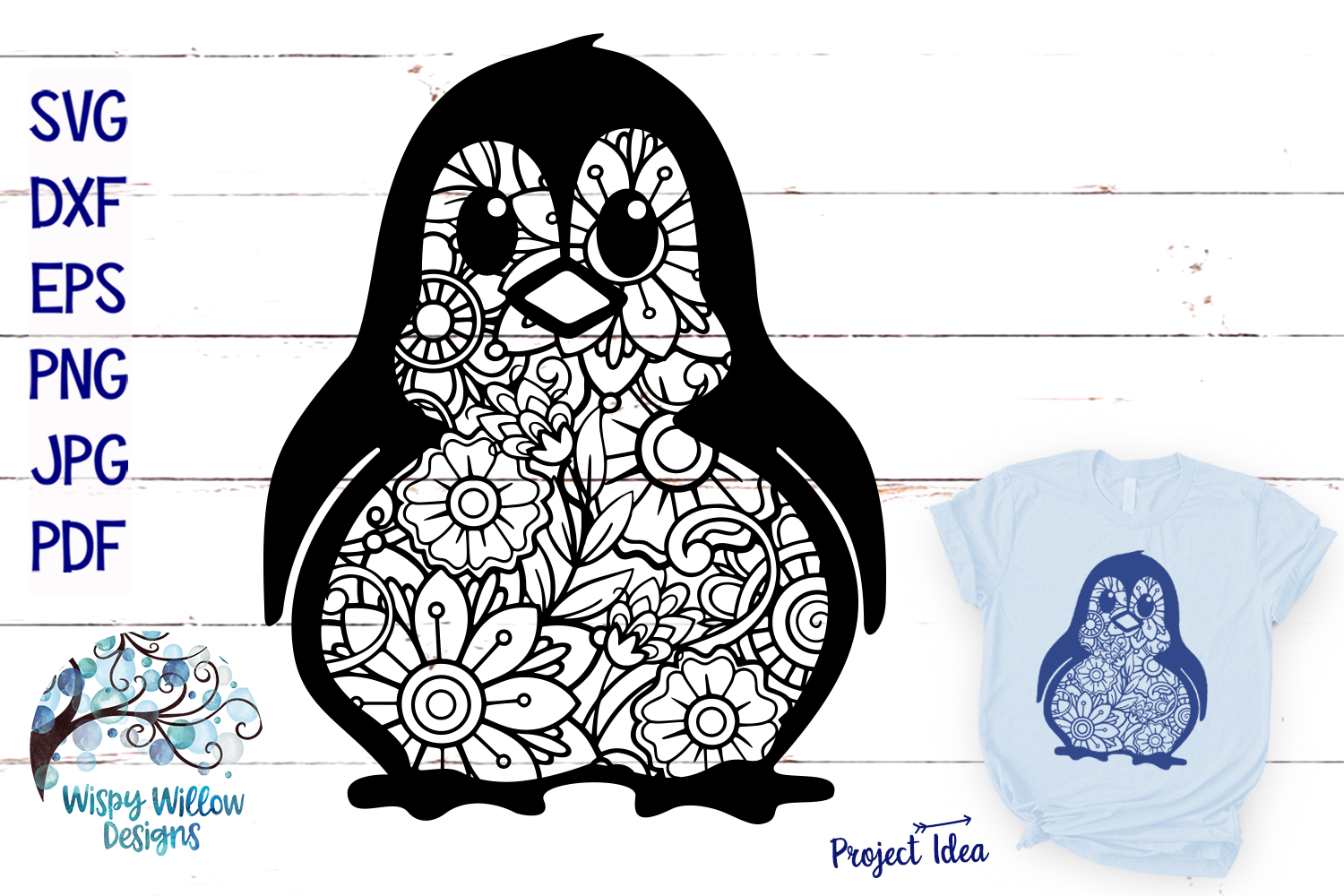 Download Penguin Zentangle SVG Cut File | Animal Mandala By Wispy Willow Designs | TheHungryJPEG.com