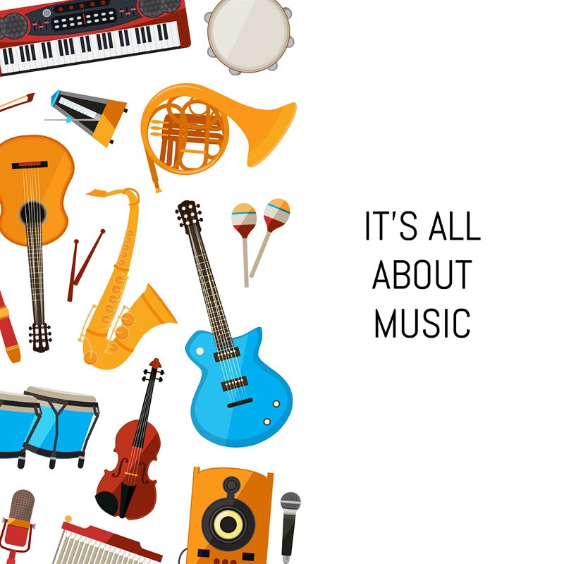 Vector Cartoon Musical Instruments Background With Place For Text Illu By Onyx Thehungryjpeg Com