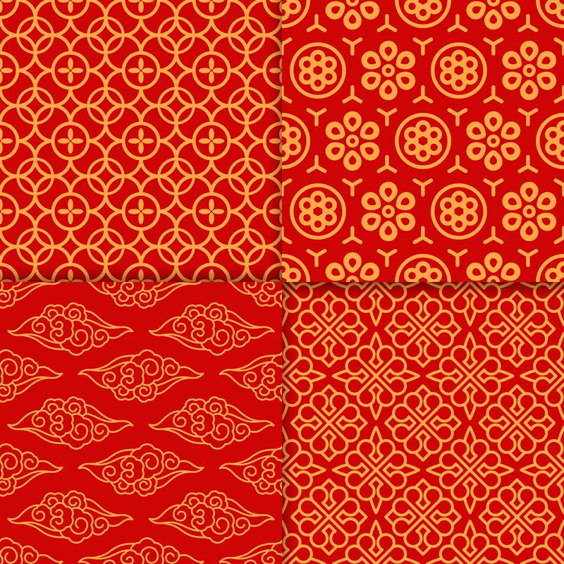 Red oriental pattern set By SmartStartStocker | TheHungryJPEG