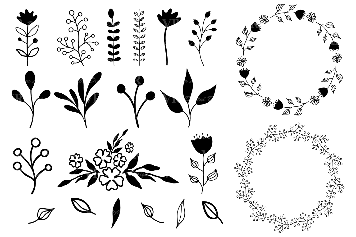Hand drawn wreaths, laurels and design elements vector clipart By VR ...