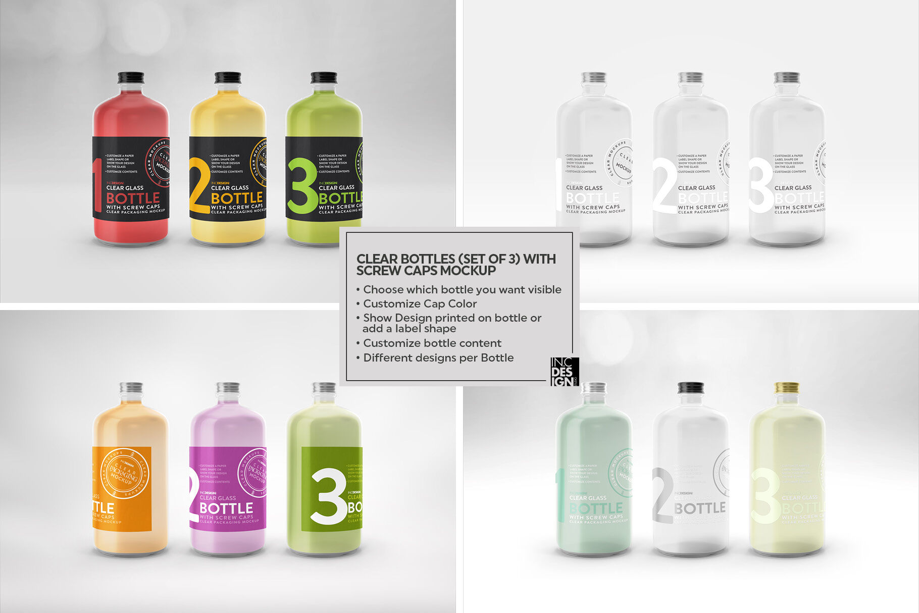 Download Clear Bottles with Screw Caps Packaging Mockup By INC ...