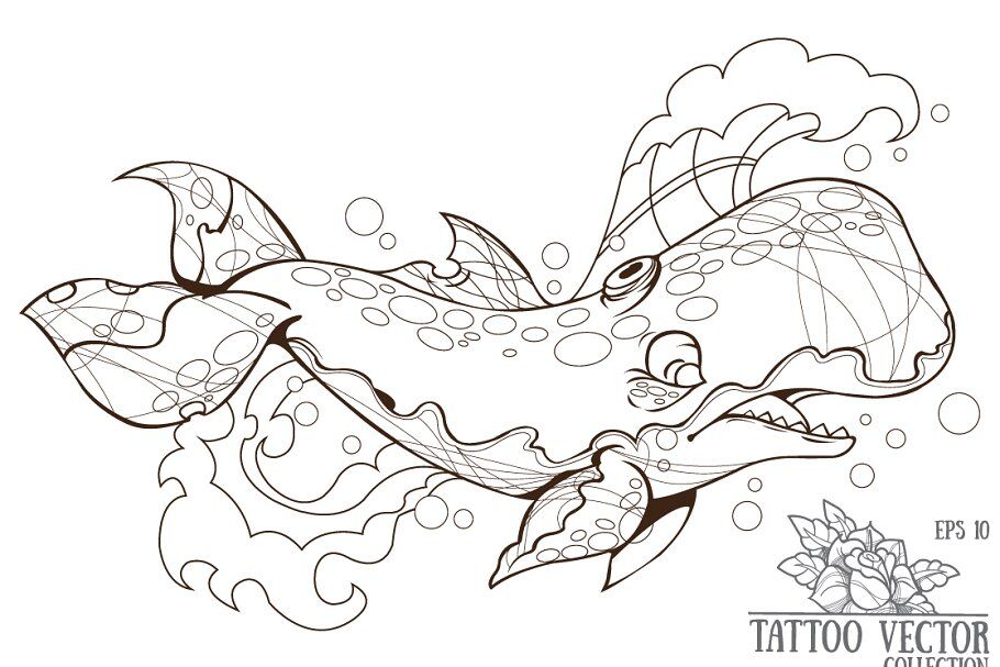 Sketch Tattoo Whale Vector By Filkusto Thehungryjpeg Com