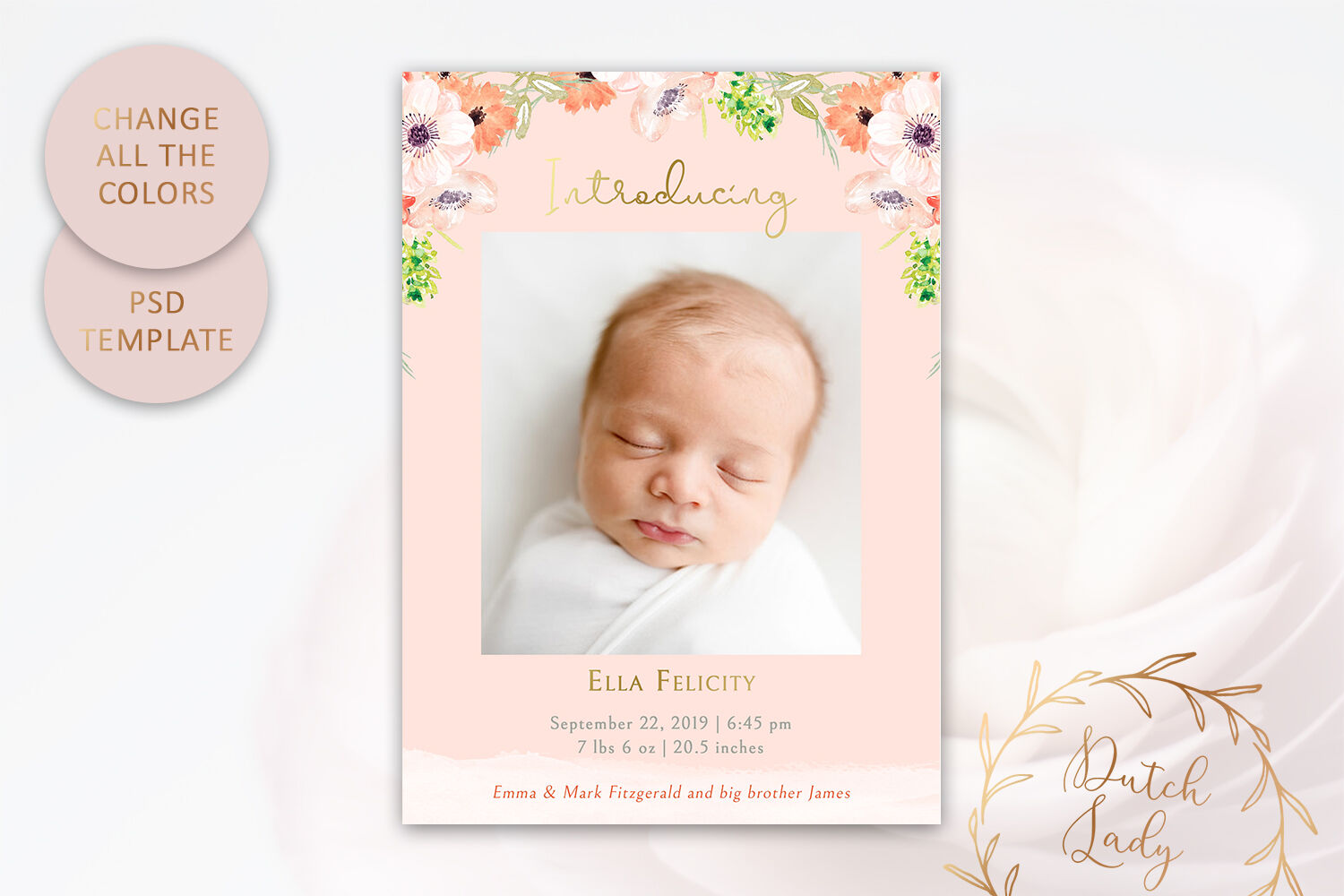 Birth Announcement Card Template #8 By The Dutch Lady Designs ...