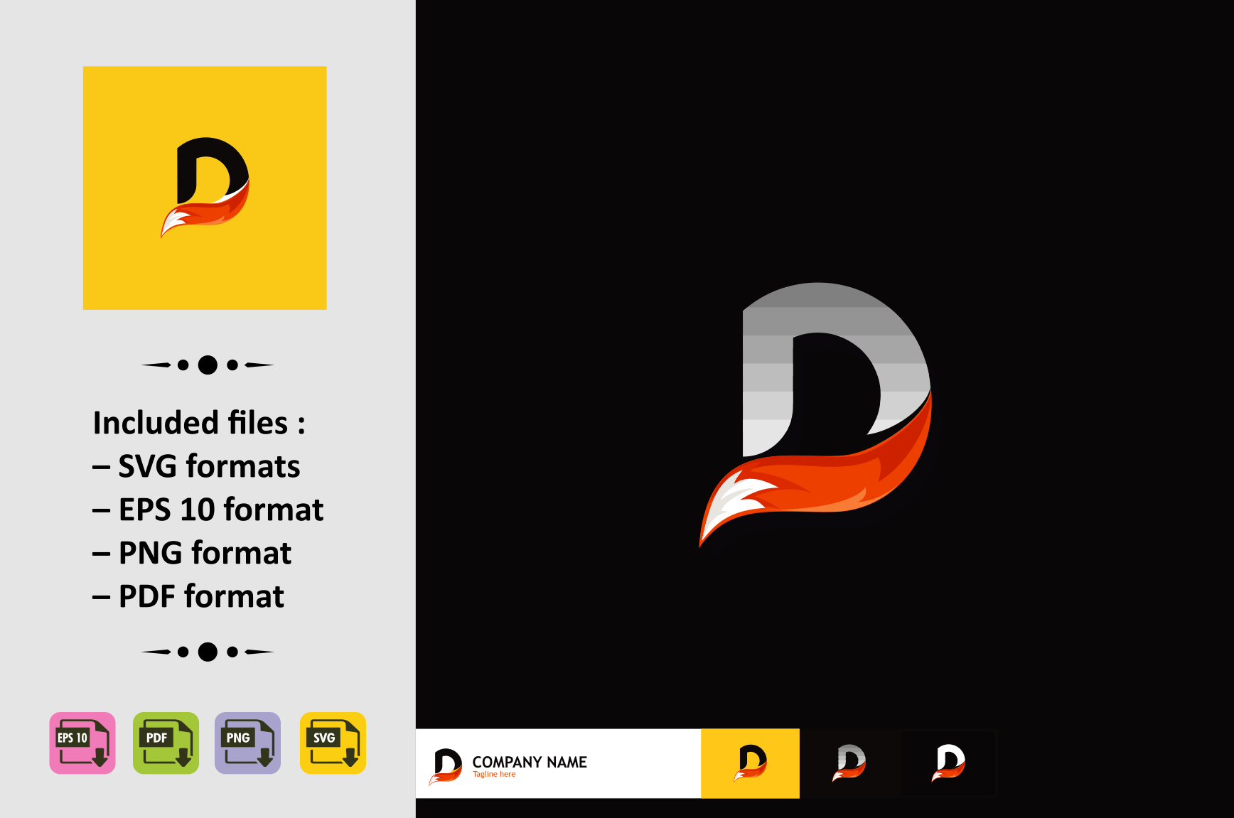 Letter D Logo Design With Fox Tail Vector By Ahsancomp Studio Thehungryjpeg Com
