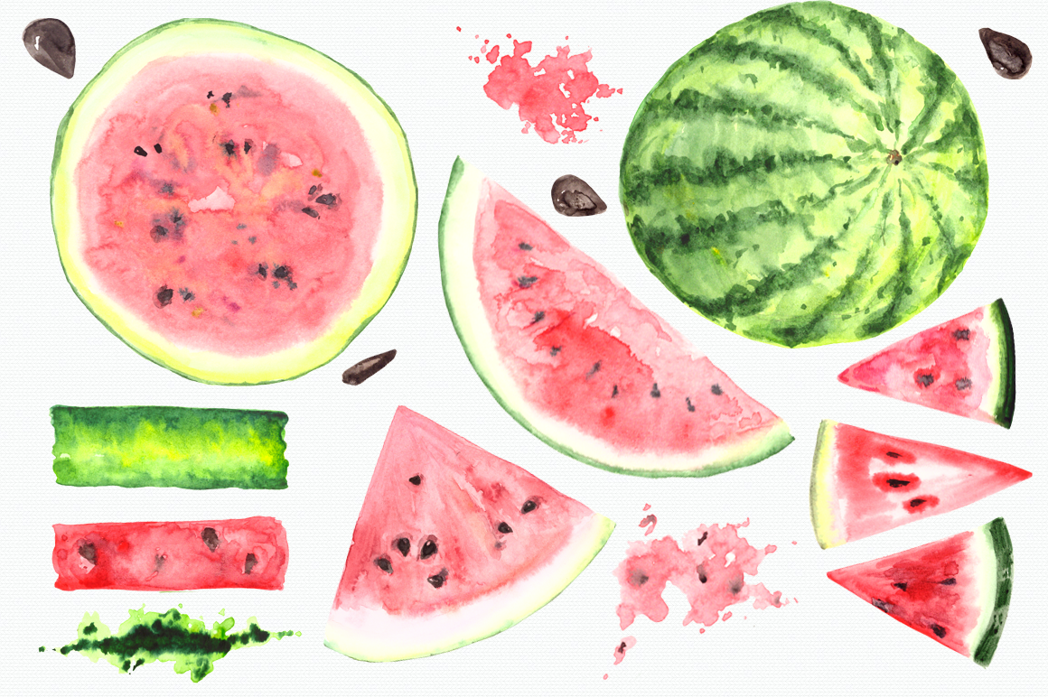Watercolor Watermelon Clip Art Set By Tatibordiu Watercolor Thehungryjpeg Com