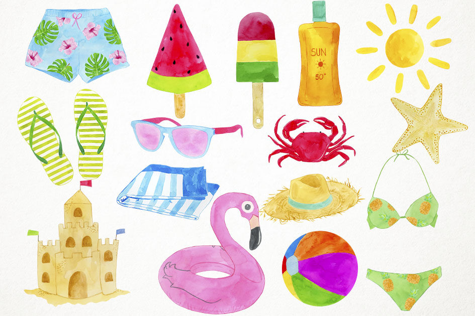 Watercolor Summer Clipart, Summer Clip Art, Beach Clipart ...