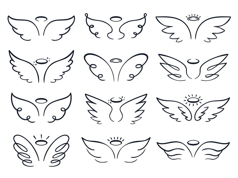 Cartoon Sketch Wing Hand Drawn Angels Wings Spread Winged Icon Doodl By Tartila Thehungryjpeg Com