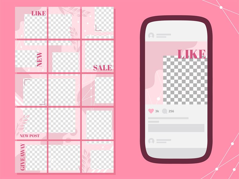 Pink Post Template Social Media Puzzle Photo Frames Posts Flowers Po By Tartila Thehungryjpeg Com