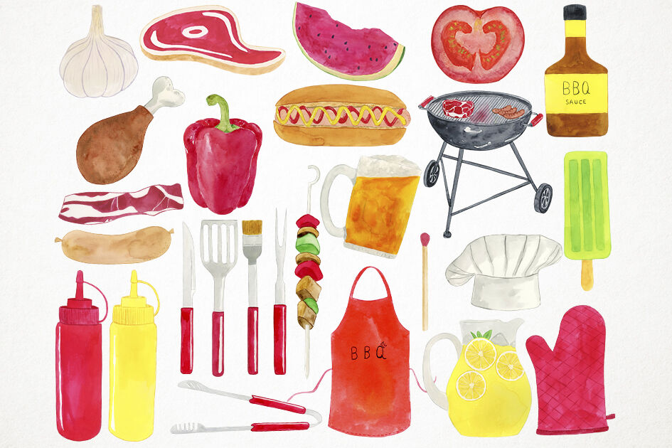 Watercolor BBQ Clipart, BBQ Clip Art, Barbecue Clipart, Barbecue Clip ...