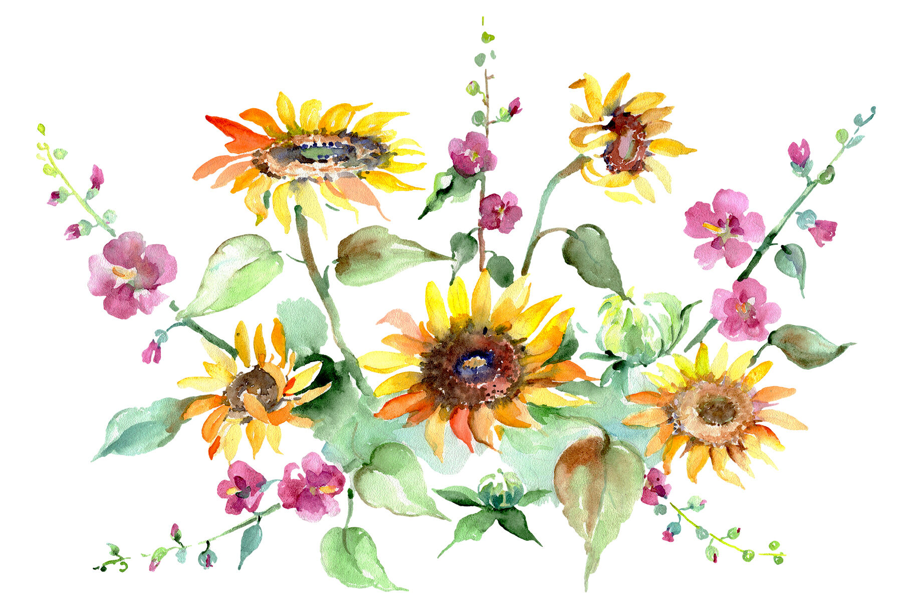 Download Bouquet of sunflowers Watercolor png By MyStocks | TheHungryJPEG.com