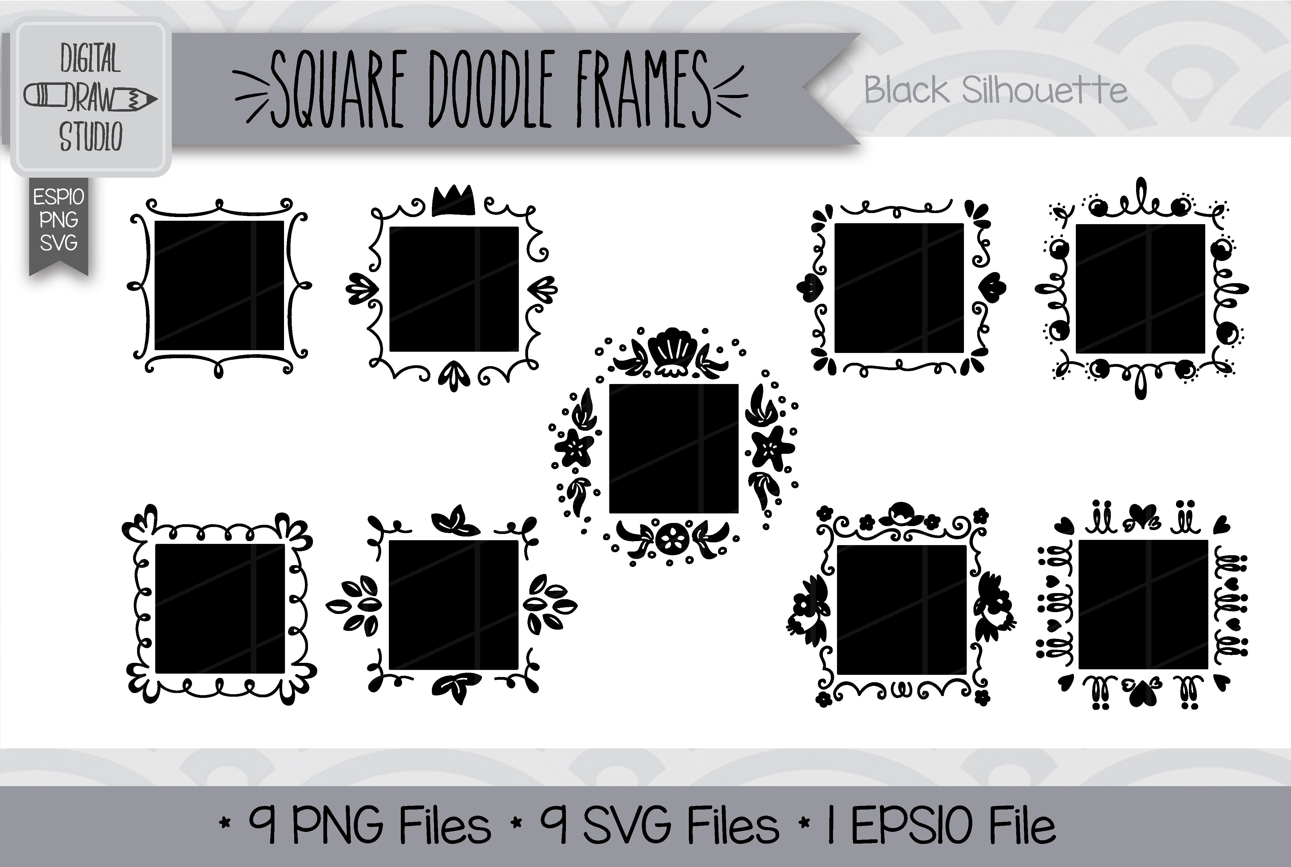 108 Square Doodle Frames Hand Drawn Illustrations Bundle By Digital Draw Studio Thehungryjpeg Com