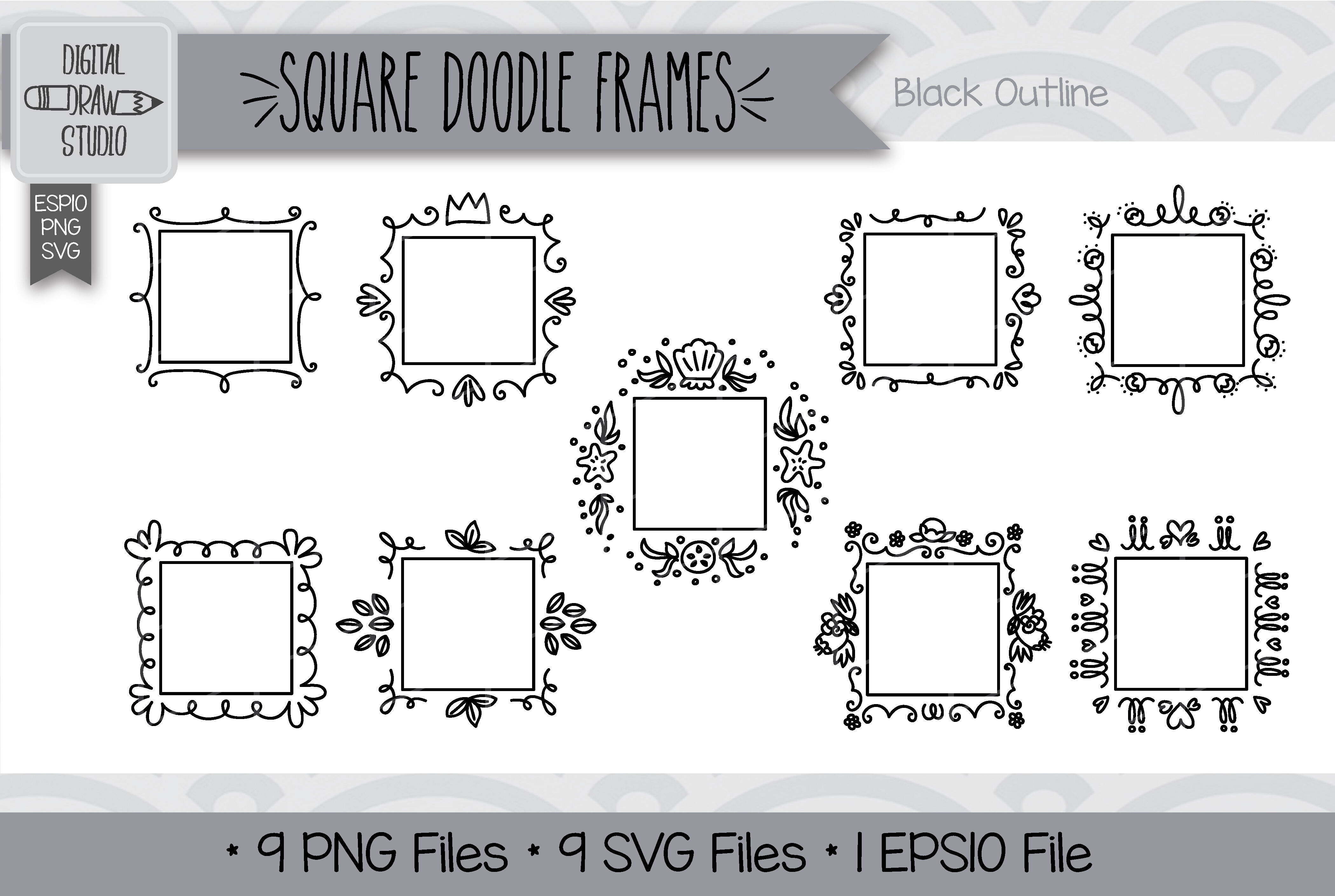 108 Square Doodle Frames Hand Drawn Illustrations Bundle By Digital Draw Studio Thehungryjpeg Com