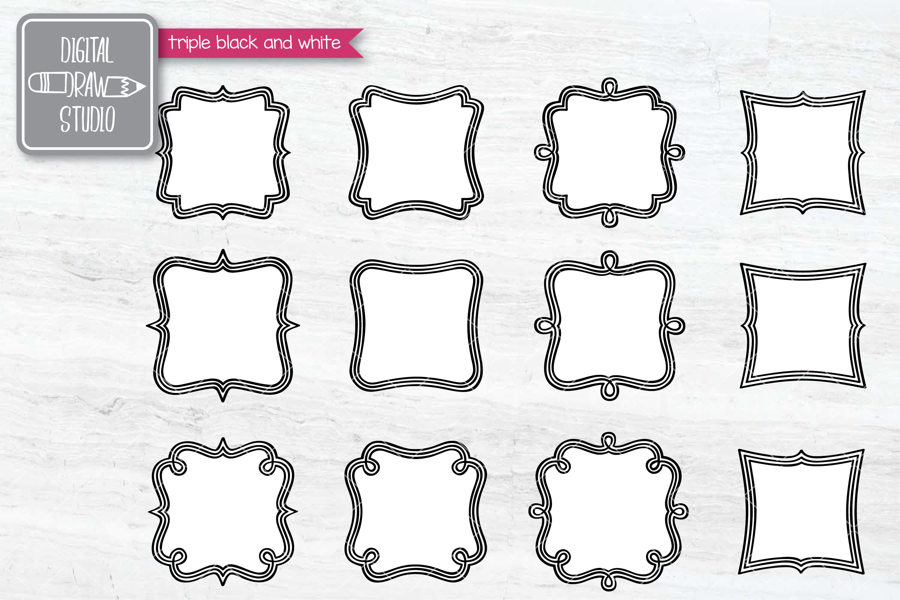 Fancy Square Frames | Hand Drawn Border Monogram By Digital Draw Studio ...