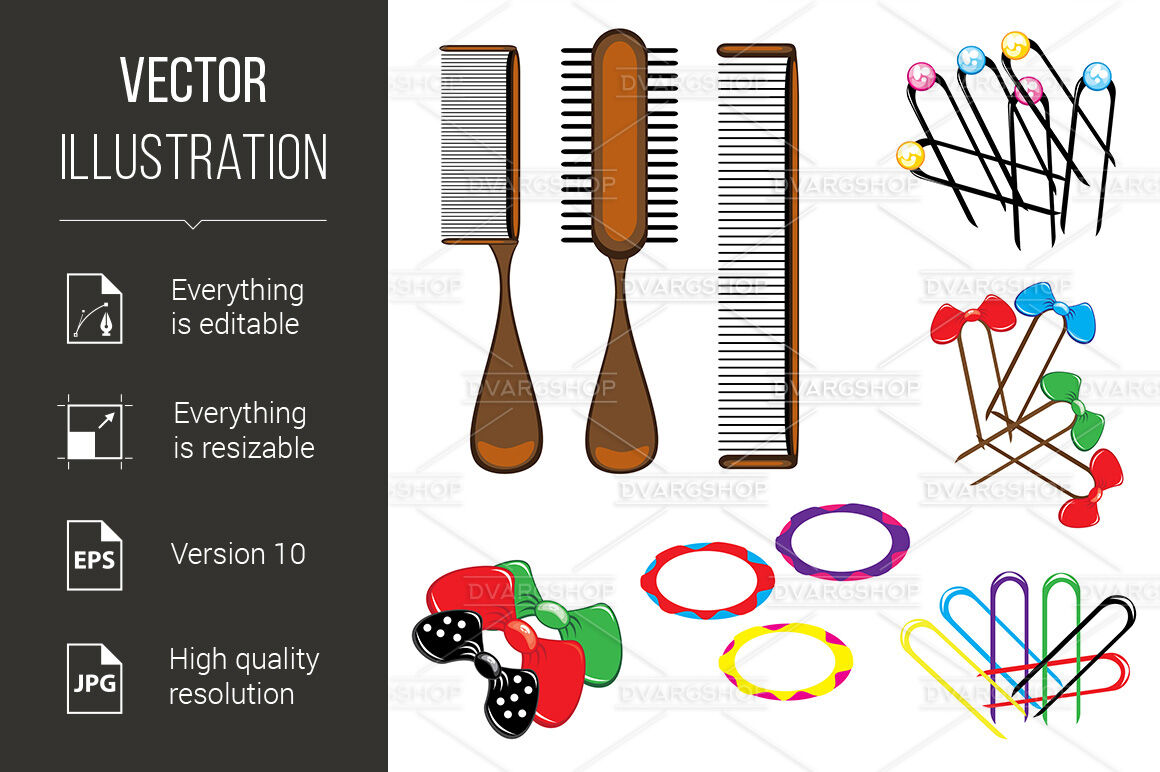 Three Types Of Combs And A Variety Of Beautiful Hair Accessories