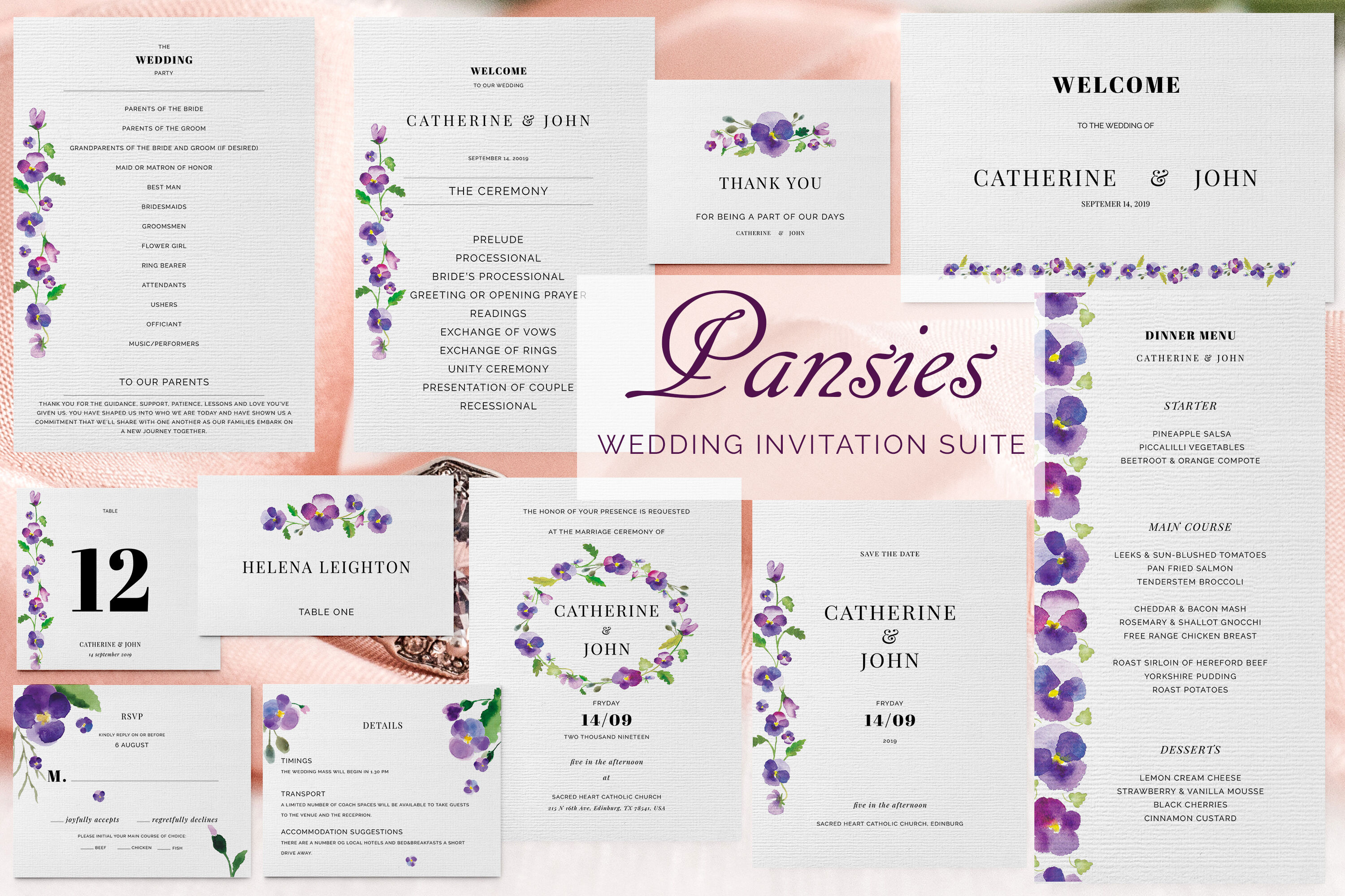 Pansies Wedding Invitation Suite By Taningreen Thehungryjpeg Com