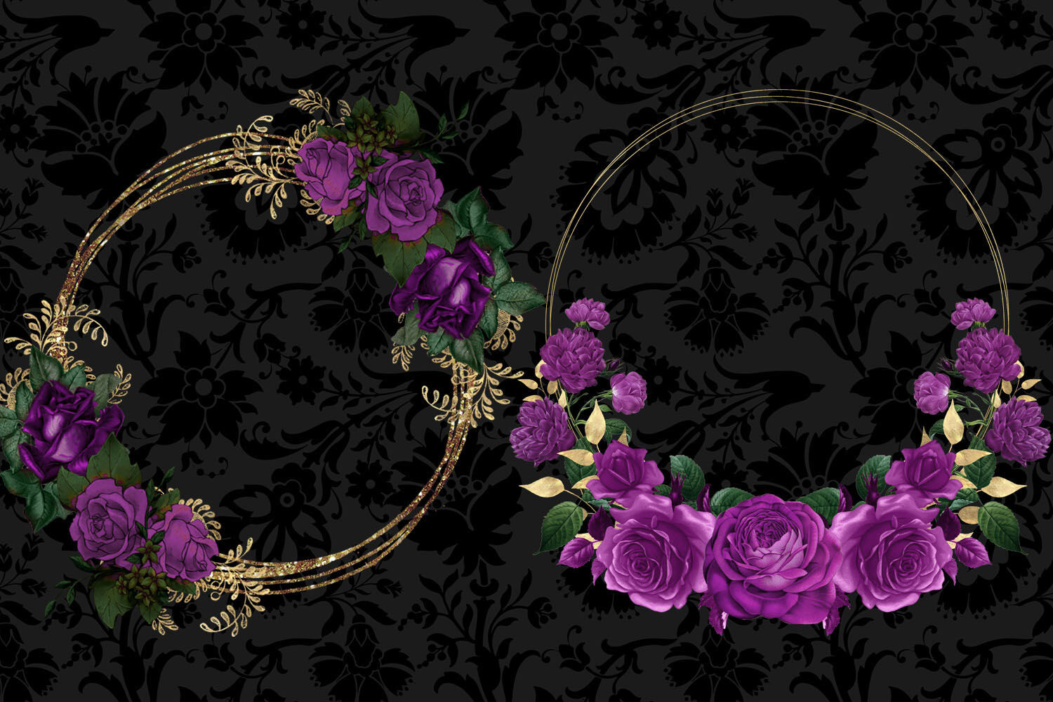Download Purple and Gold Floral Wreath Clipart By Digital Curio ...
