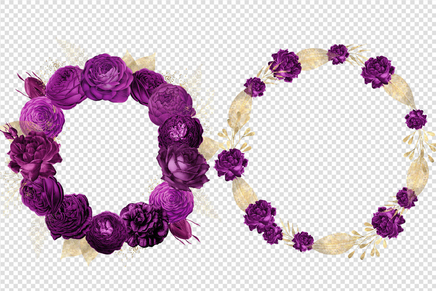 Purple And Gold Floral Wreath Clipart By Digital Curio Thehungryjpeg Com
