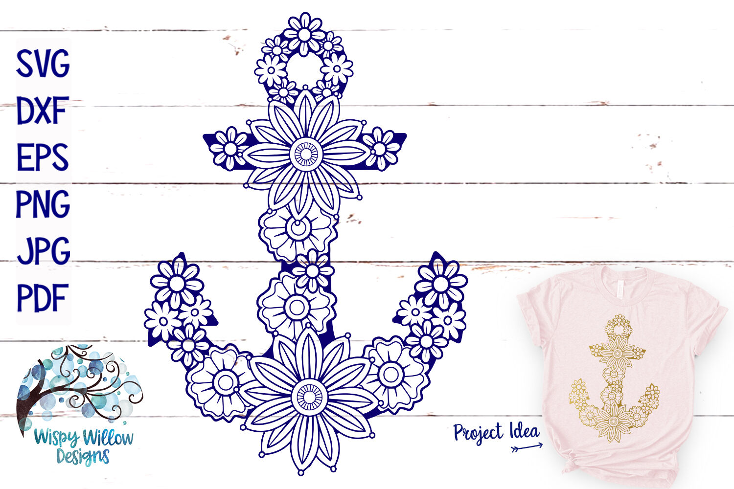 Download Floral Anchor SVG | Summer Nautical Cut File By Wispy Willow Designs | TheHungryJPEG.com