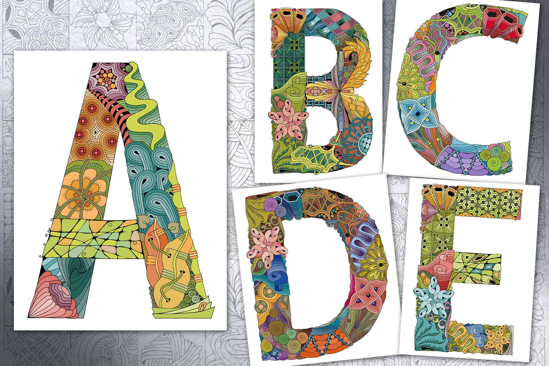 Zentangle Color Alphabet By Watercolor Fantasies Thehungryjpeg Com Print zentangle coloring pages for free and color our zentangle coloring! zentangle color alphabet by watercolor