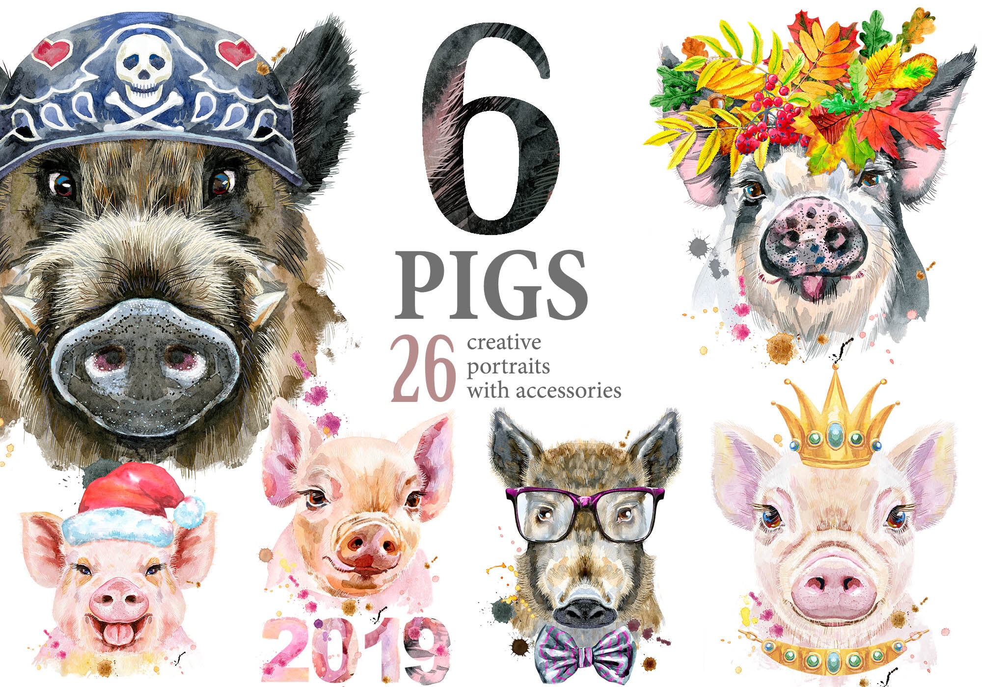 Download Cute watercolor pigs By Watercolor fantasies | TheHungryJPEG.com