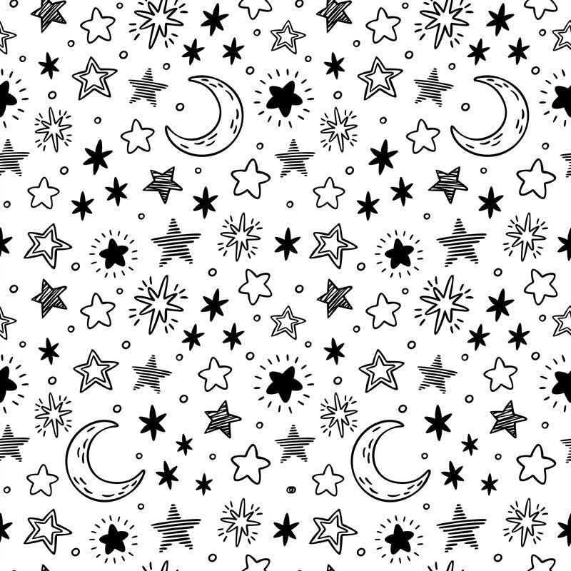 Seamless hand drawn stars. Starry sky sketch, doodle star and night ve By  Tartila