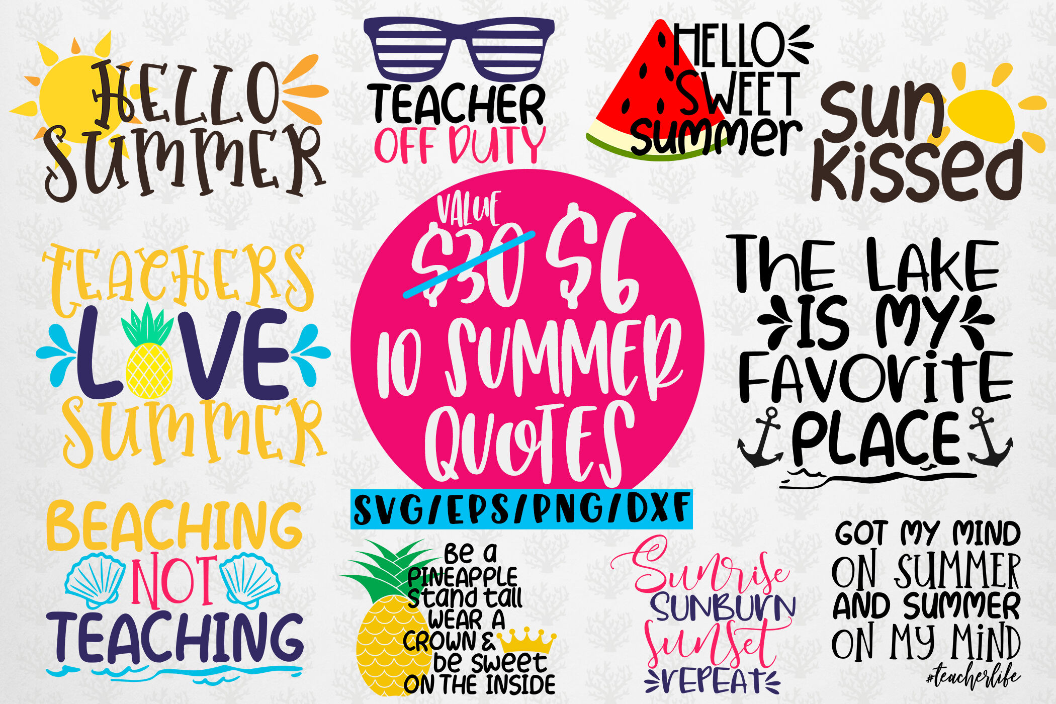 Summer Beach Svg Bundles 10 Svg Eps Dxf Png Cut File By Coralcuts Thehungryjpeg Com
