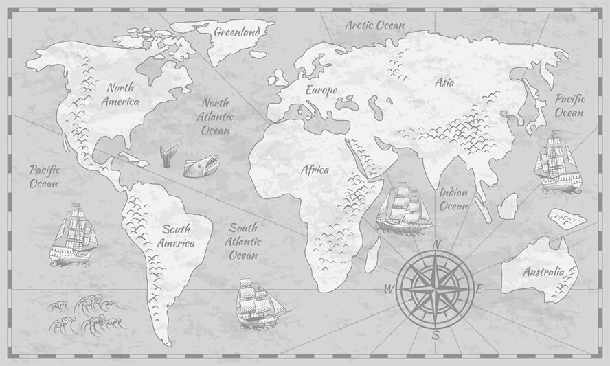 world map continents and oceans and seas