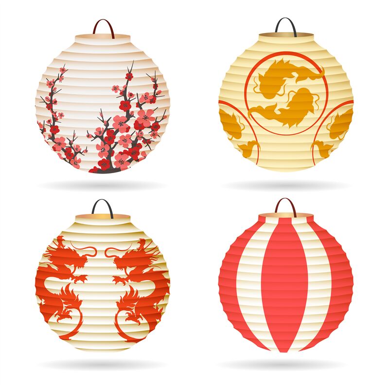Japanese paper lantern set By vectortatu | TheHungryJPEG.com