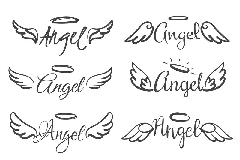 Angels Wings Emblems Feather Angel Wing And Halo Sketch Feathers Bir By Yummybuum Thehungryjpeg Com