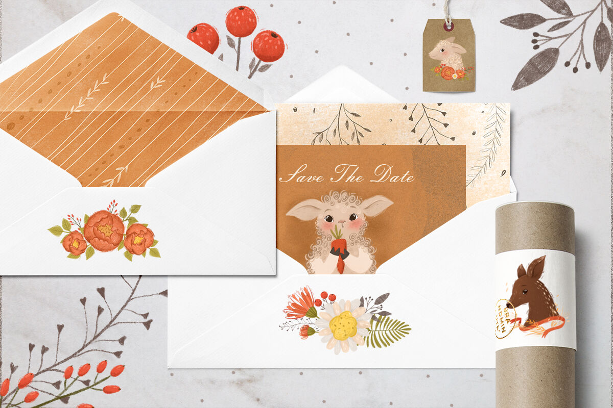 Cute animals and floral elements By Lesya Skripak | TheHungryJPEG