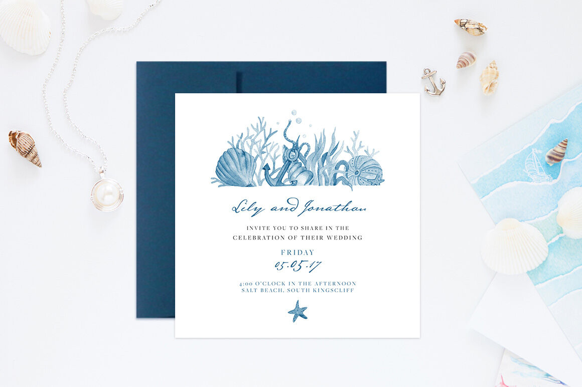 Nautical Wedding Invitation Kit By NiKo | TheHungryJPEG.com