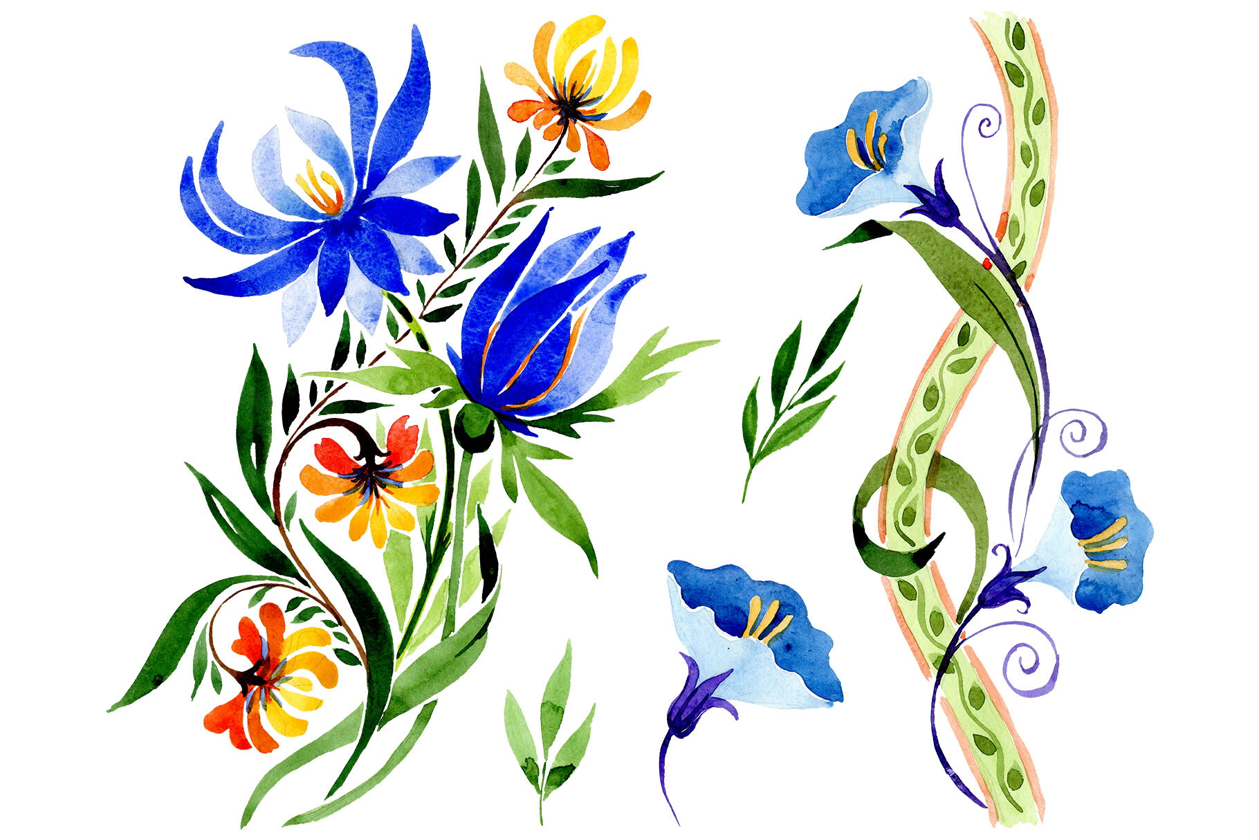 Ornament floral blue watercolor png By MyStocks | TheHungryJPEG