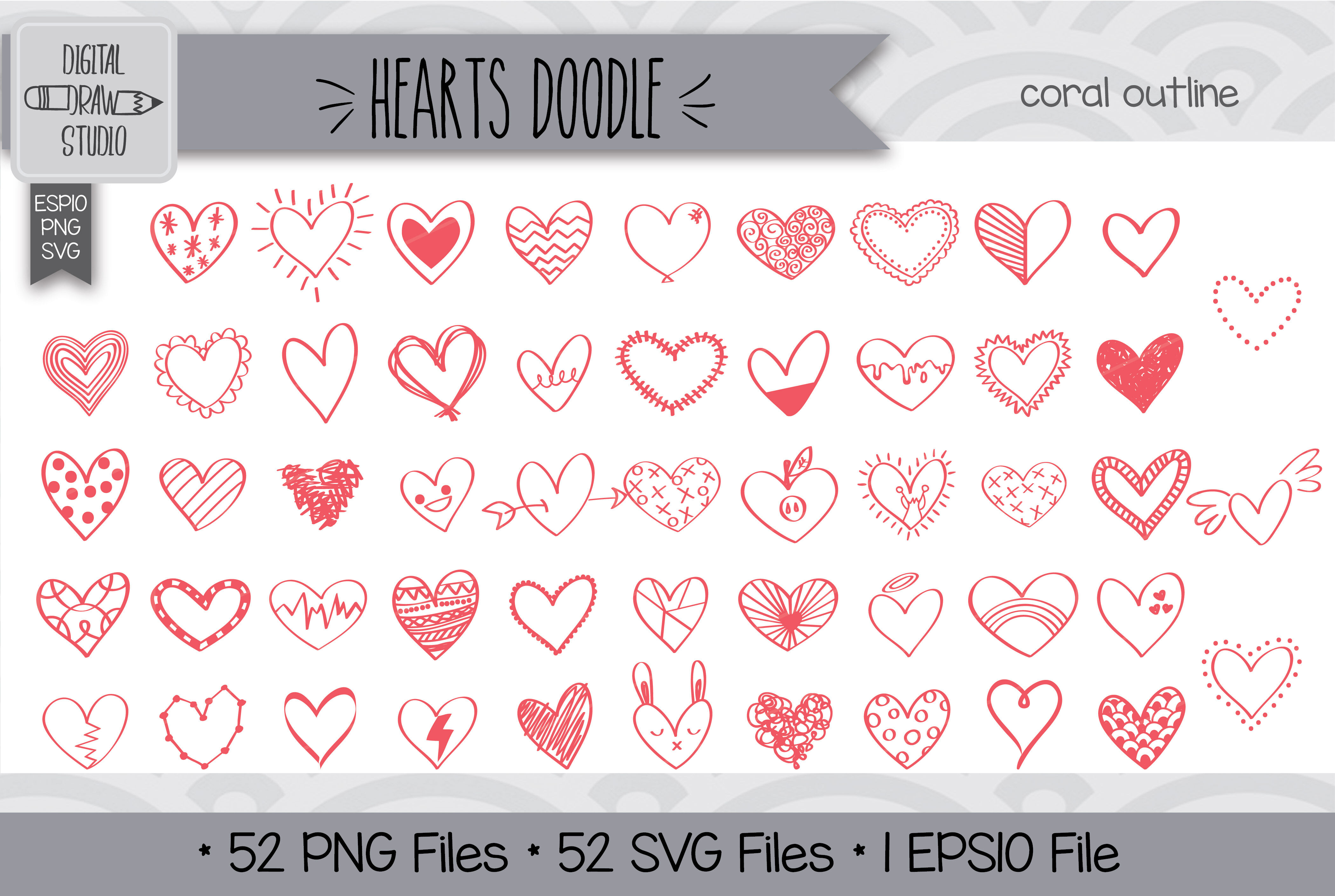 364 Colored Hearts Doodle Hand Drawn Illustrations Bundle By Digital ...