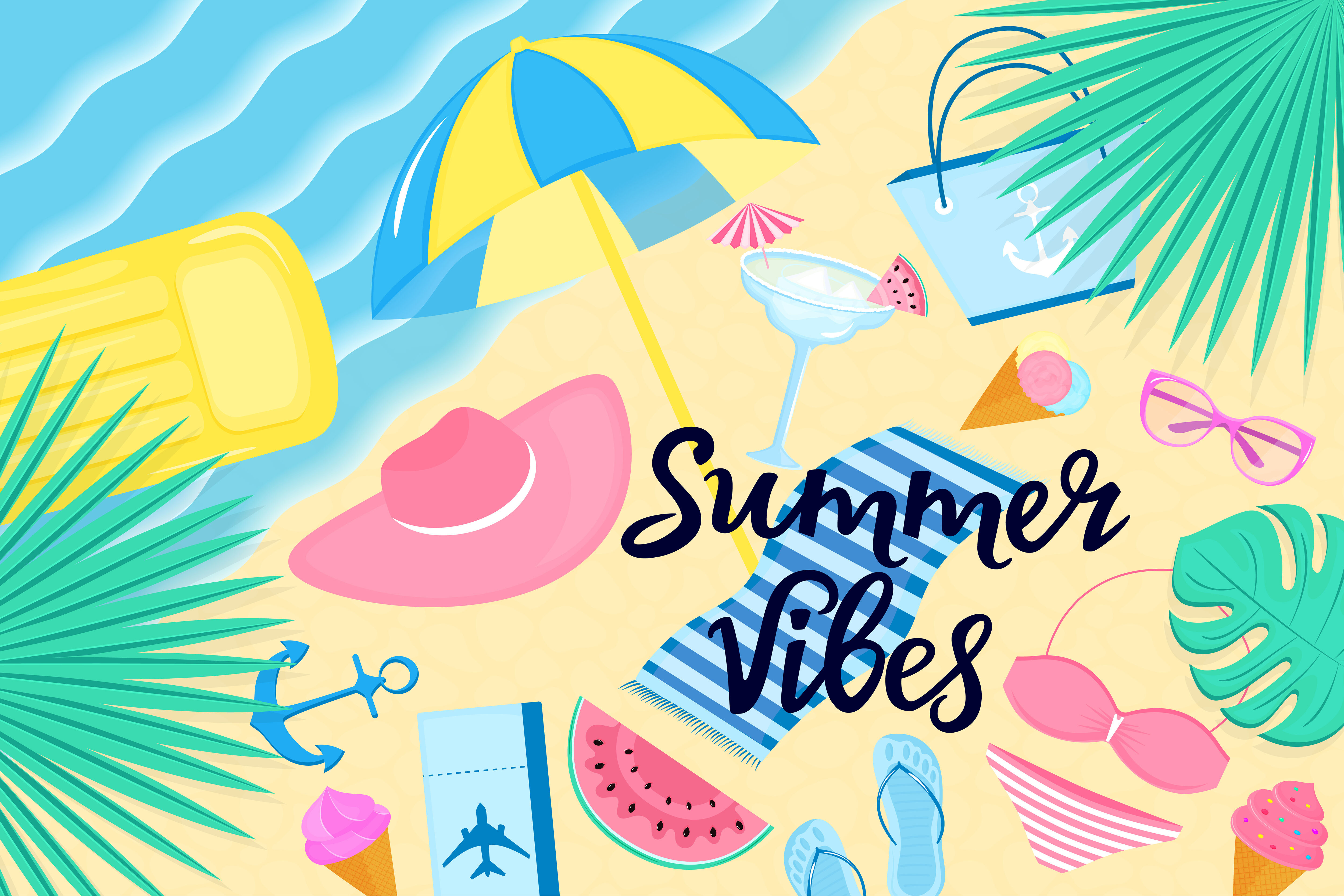 Summer vibes. Set of clipart, prints and patterns By LiluArt
