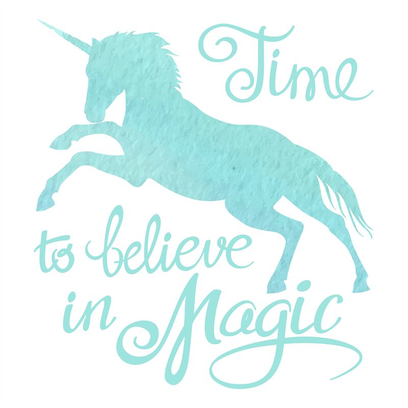 Turquoise Watercolor Unicorn Silhouette And Lettering By Microvector Thehungryjpeg Com