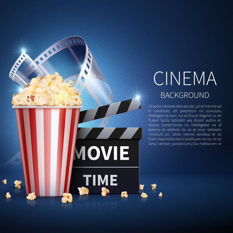 Cinema 3d Movie Vector Background With Popcorn And Vintage Film Retro By Microvector Thehungryjpeg Com