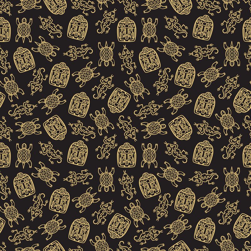 Gold mexican traditional symbols seamless pattern By Microvector ...