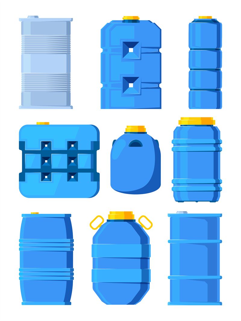Water tanks. Set of various barrels in cartoon style By ONYX | TheHungryJPEG